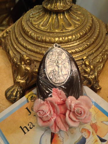 Liquidacion Medallon De Arte Sacro Con Angel Guarda Y Rosas