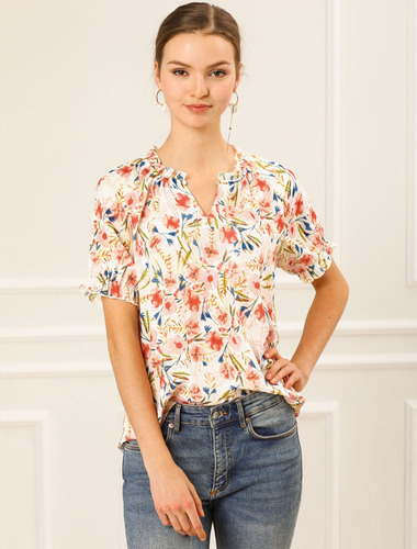 25 Blusa Mujer Manga Corta Con Volantes Cuello Simulado