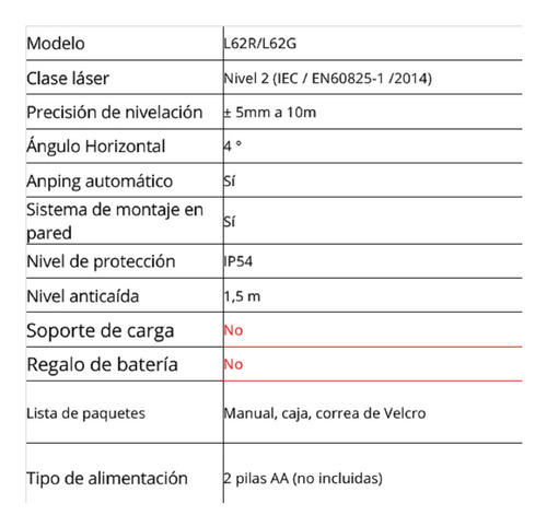 Imagen 3 de 4 de Laser 2 Lineas Nivel Laser Horizontal Y Vertical Led Rojo