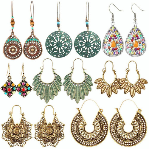 16 Pcs Bohemios Pendientes Vintage Pendientes Largos Cortos