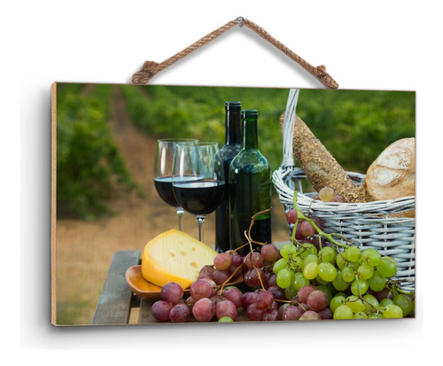 Cuadro De Madera Triplay Afiche Vino Tinto Con Uvas 60x90cm