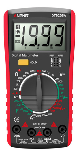 Medidor Digital Dt9205a Multim Ac Dc Voltm Amm Tester (rojo)