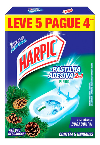 Detergente Sanitário Pastilha Adesiva Pinho Harpic Leve 5 Pague 4 Unidades