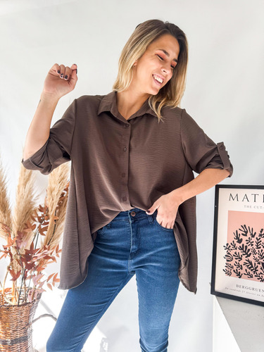 Camisa Lulyna Oversize Manga Larga Con Presilla Crepe Mujer