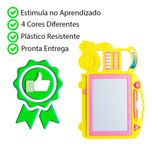 Imagem 3 de 7 de Quadro Magico Infantil Caneta E Carimbo Trem Lousa Amarelo
