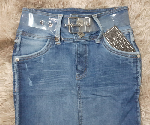 Saia Jeans Longa Sereia Cinto Joyaly Moda Evangélica