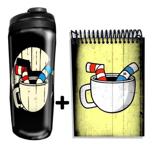 Kit Cuphead Retro Video Game Coop Jogo Copo E Caderneta