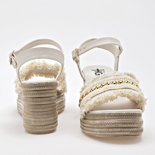 Hg Sandalia Para Mujer Blanco Dorado Cod 132294-e