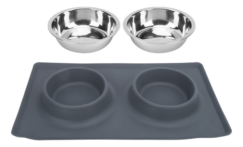 Foldable Dual Bowl Pet Silicone Antislip Water Dish Feeding