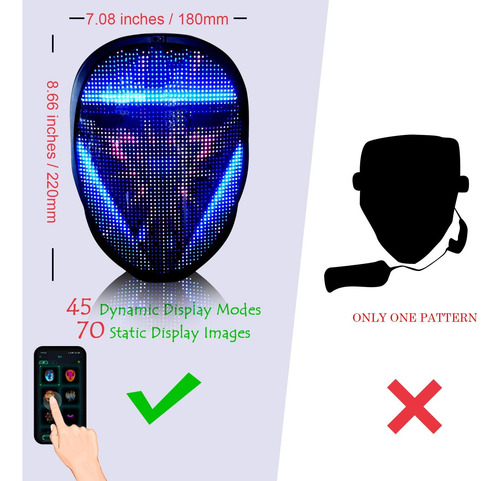 Megoo Máscara Led Con App Bluetooth Programable, Recarga Usb