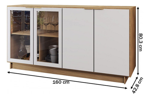Balcão Buffet Spazio 4 Portas Com Vidro Freijó/off White - Cor Bege