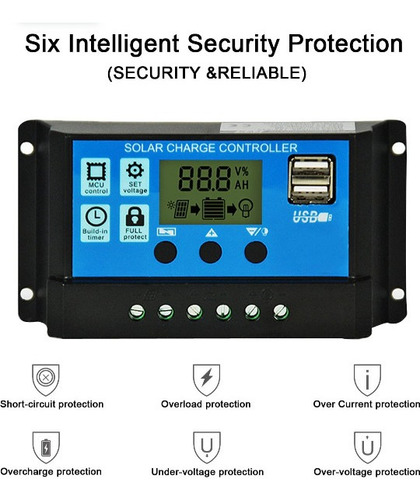 Imagen 2 de 3 de Controlador Cargador Bateria Solar 30 Amp 12v 24v Timer