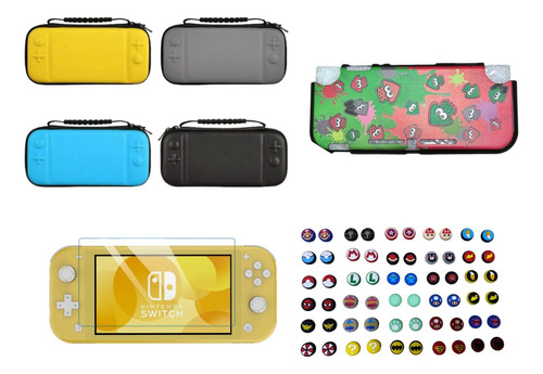 Estuche + Protector Splatoon + Vidrio + 2 Grips Switch Lite