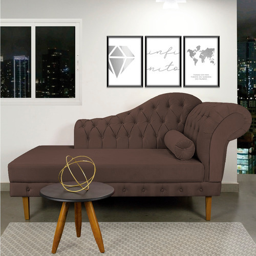 Divã Recamier Mônaco 165 Cm Suede Pés Chanfrado D'rossi Cor Marrom
