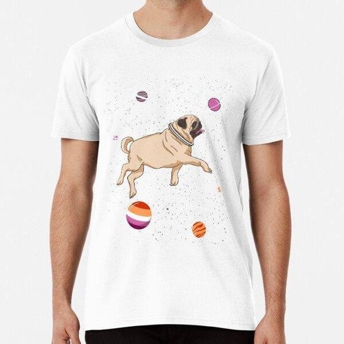 Remera Lesbian Pug In Space Orange Pink Lesbian Pride Algodo