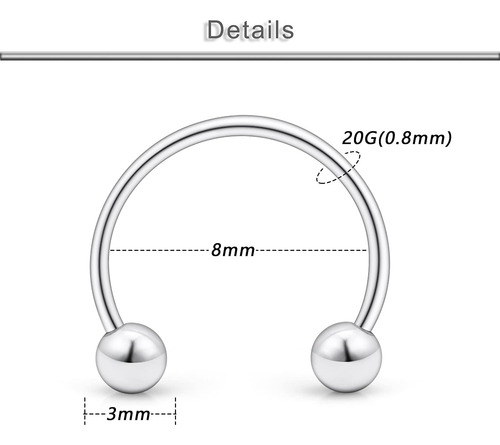 Yaalozei 20g Septum Nariz Anillo Piercing Joyería Labio Anil