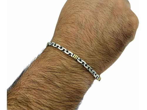 Pulsera Plata 925 Oro Eslabón Paris Hombre 4 Mm Regalo