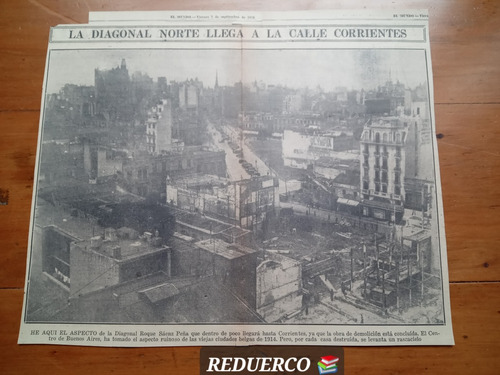 Foto Recortada Diario El Mundo 7/9/1928 Diagonal Norte 