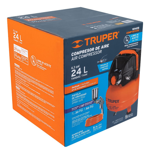 Kit Comp Libre De Aceite 24 L Y Manguera Truper 101428