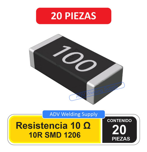 Resistor Smd 100r, Resistencia 10 Ohm, 20 Pzs Tamaño  1206