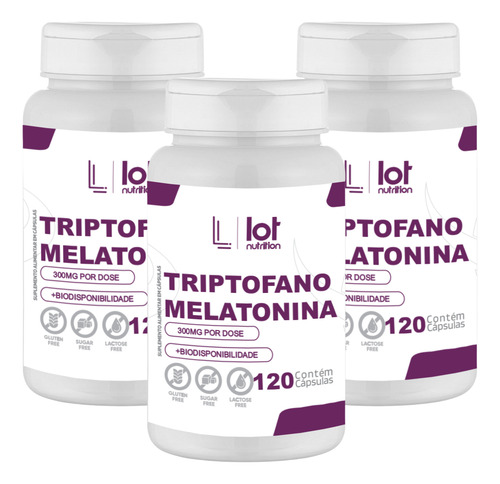 Kit 3un Triptofano + Melatonina 120 Cápsulas Sono E Ansied Sem Sabor
