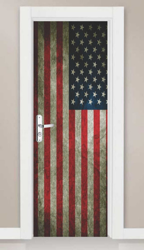 Adesivo Parede Porta Bandeira America Estados Unidos Grunge