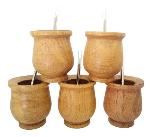 Mate Madera Bocon Para Pintar Artesanal Con Bombilla X 5 Un