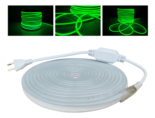 Mangueira Neon Led Verde 11m 8mmx16mm + Cabo De Alimentação