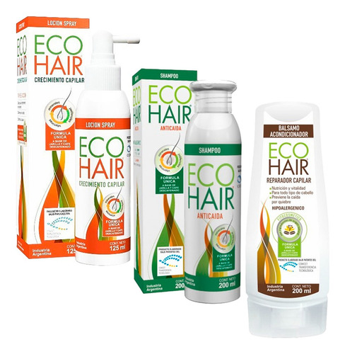 Combo Eco Hair Anticaida Crecimiento Cabello Locion+sham+aco