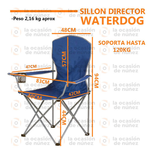 Imagen 2 de 7 de Sillon Director Waterdog Plegable Alto Camping Playa Sillon2