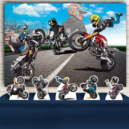 Kit Painel + Displays Festa Infantil Moto Grau Motocross