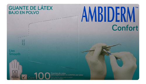 Guante De Látex Liso M Blanco Ambiderm Confort 100 Piezas