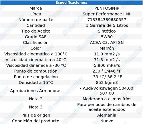Aceite De Motor 5w30 E320 L6 3.2l 05-06 5 Lts