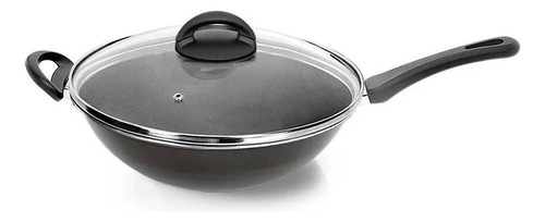 Wok Nigro Criativa 28cm 4,5l C/ Tampa De Vidro Cor Preto