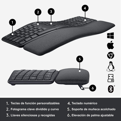 Teclado Inalámbrico Ergonómico Dividido Logitech Ergo K860