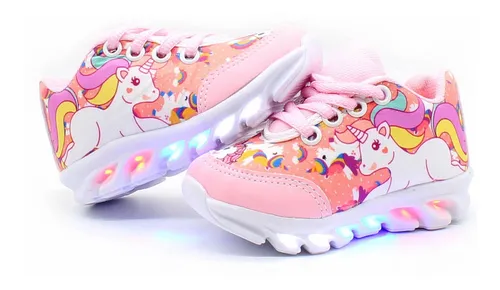 Tenis Unicornio Com Luzes Que Pisca Infantil Feminino Rosa