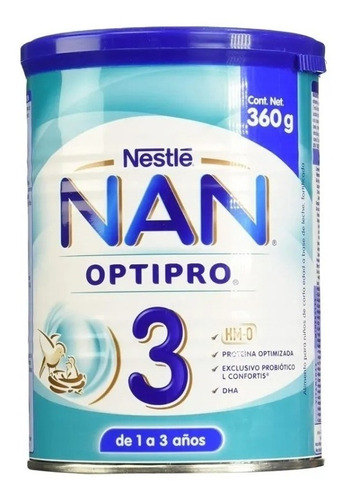 Leche de fórmula en polvo sin TACC Nestlé Nan Optipro 3 en lata de 1 de 360g - 1  a 3 años