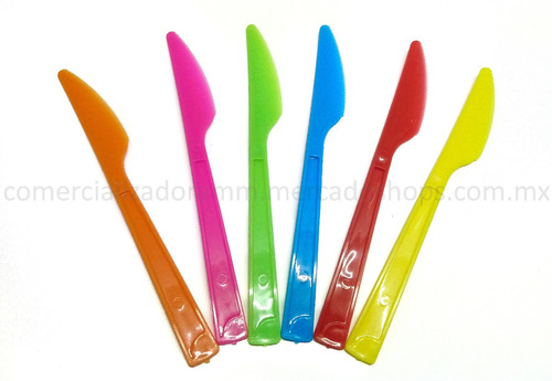 Pack De 50 Cuchillo Plastico De 18 Cm Colores Surtidos Mayoreo 