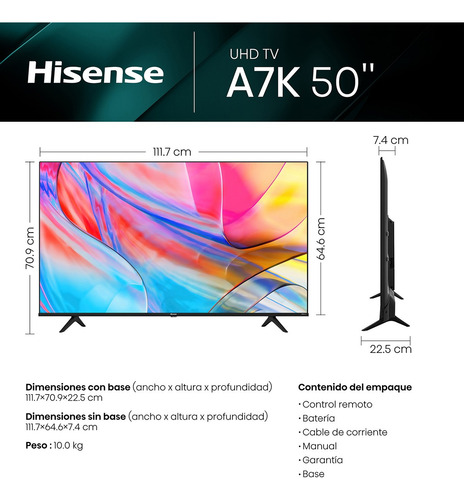 Pantalla Hisense 50 4k Googletv Con Dolby Vision 50a7k