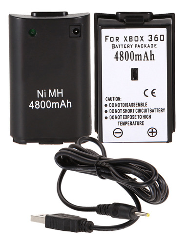 Cable Cargador Usb Negro+batería Recargable Para Xbox 360