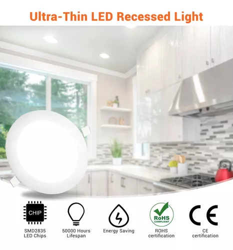 Luz LED Yescom, empotrable techo panel redondo, lámpara blanca con  controlador de intensidad