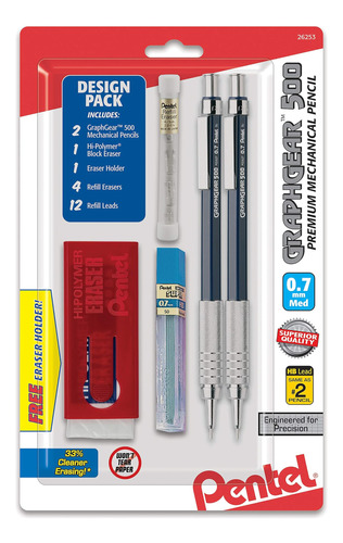 Kit De Lápiz Automático Pentel Graphgear 500, 0,7 Mm, Minas 