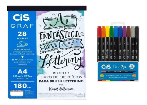 Bloco De Exercício Lettering + Marcador Brush Dual Tip - Cis