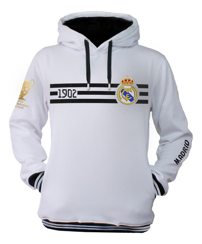 Buzo Hoodie Negro En Algodón Perchado Real Madrid Fan