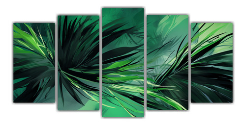 200x100cm Set 5 Lienzos Impresos Hojas De Palma Verde Y Negr