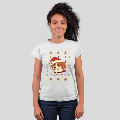 Playera Navidad - Mujer - Diseño Navideño - Perro Navideño