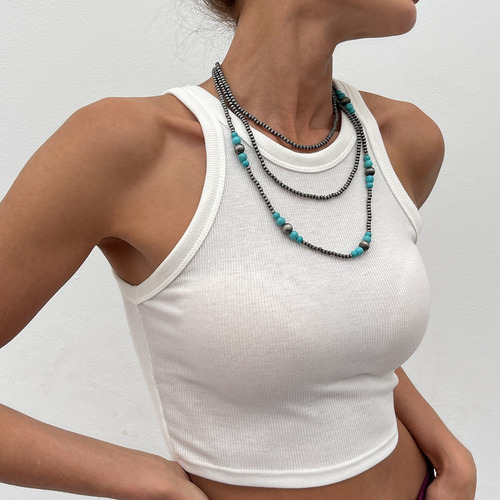 Collar Vintage De Perlas De Plástico Con Cadena De Clavícula