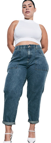Jeans Mom De Mujer Rigido Talles Grandes Matizado Tendencia