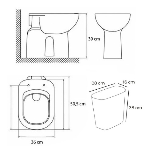 Imagen 7 de 10 de Inodoro Corto Blanco Deca Vogue Deposito Colgar Mochila Codo