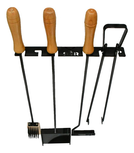 Kit Parrillero 4 Piezas Con Soporte De Pared Asador Completo